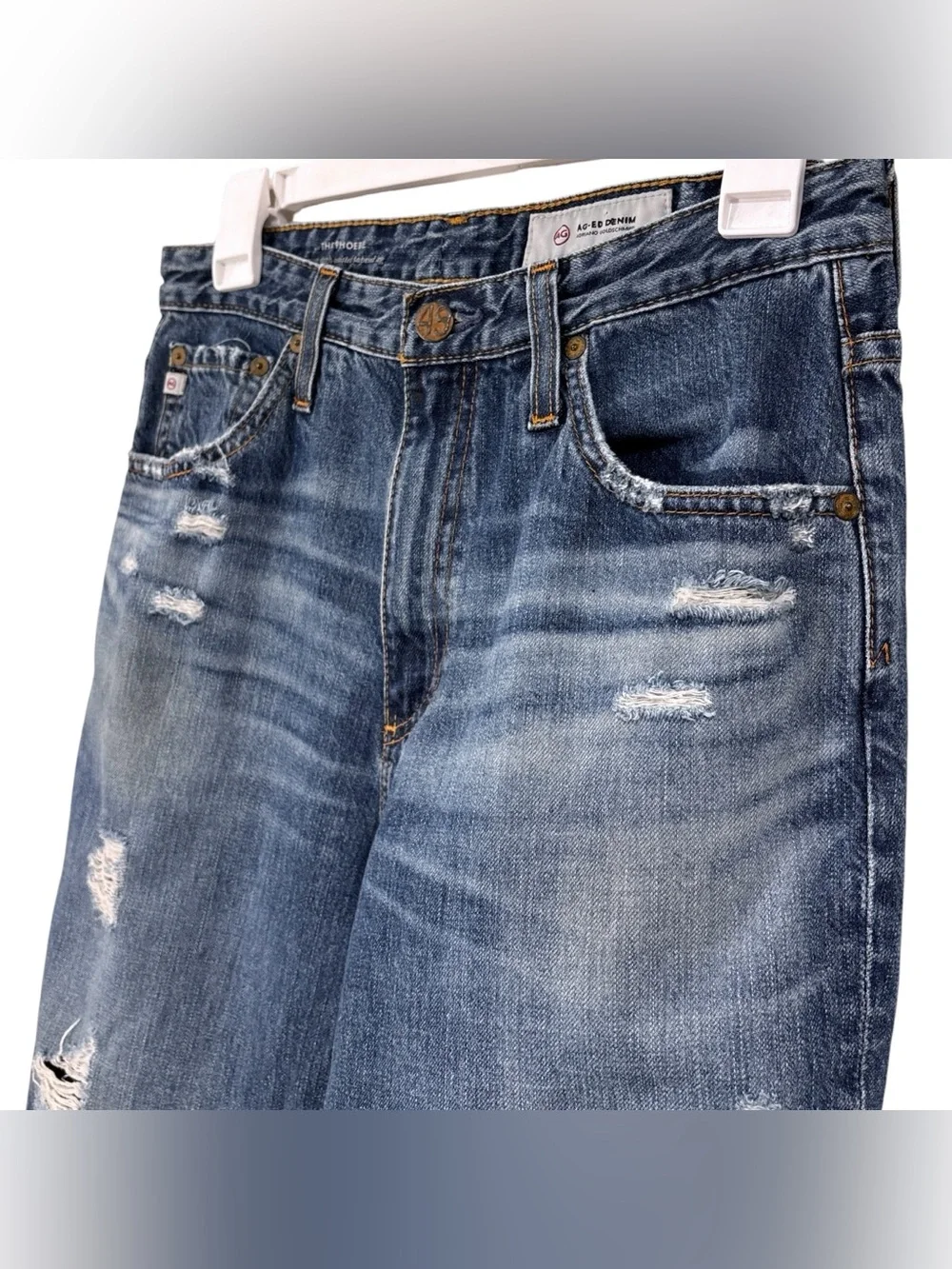 AG Adriano Goldschmied The Phoebe Blue Denim High Rise Distressed Jeans Size 29